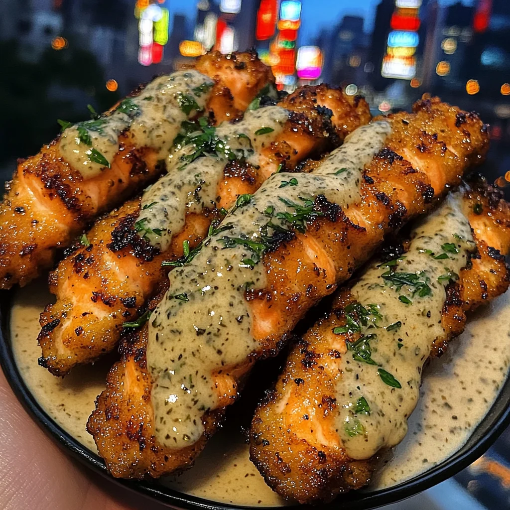 Crispy Garlic Salmon Strips with Herb Ranch
