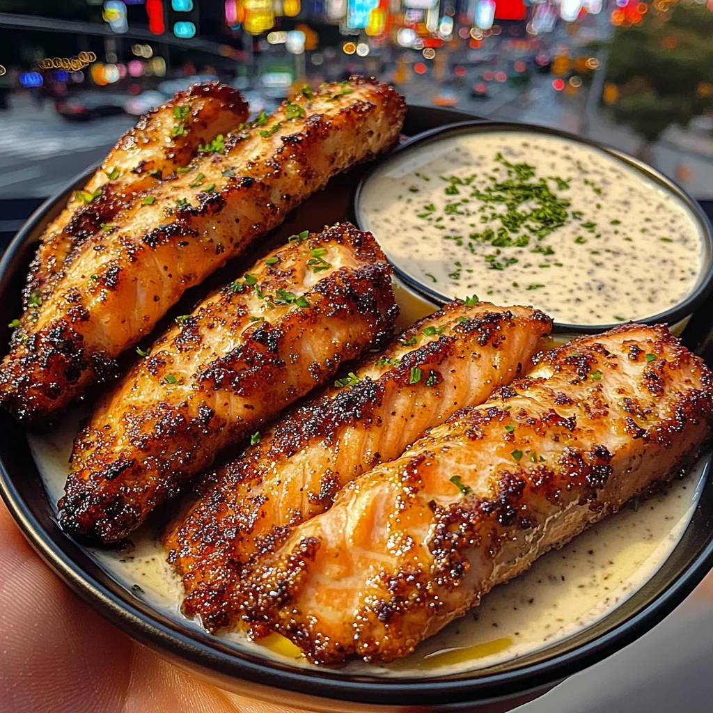 Crispy Lemon Salmon Strips with Herb Yogurt Dip