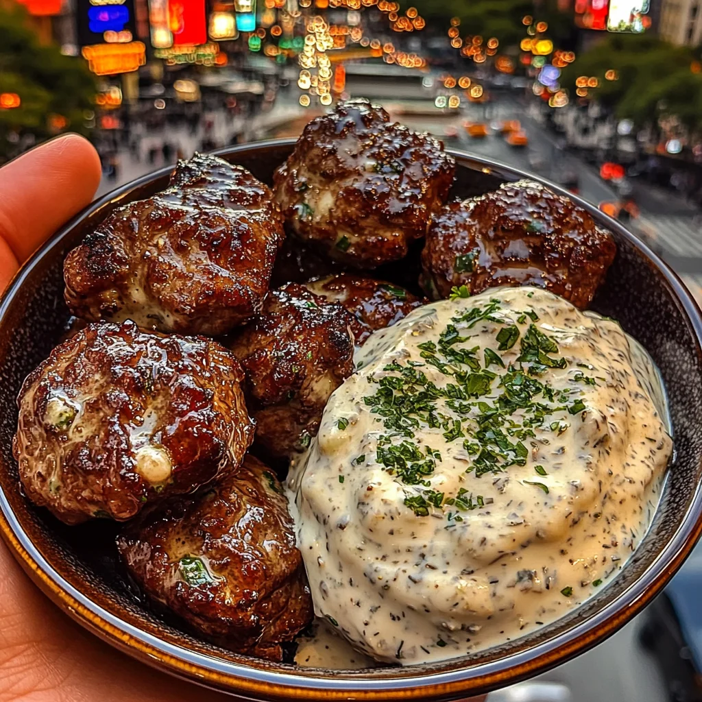 Garlic Butter Beef Bites with Creamy Herb Dip