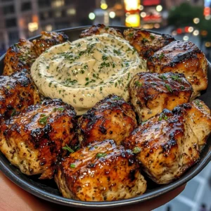 Garlic Butter Chicken Bites with Creamy Herb Dip