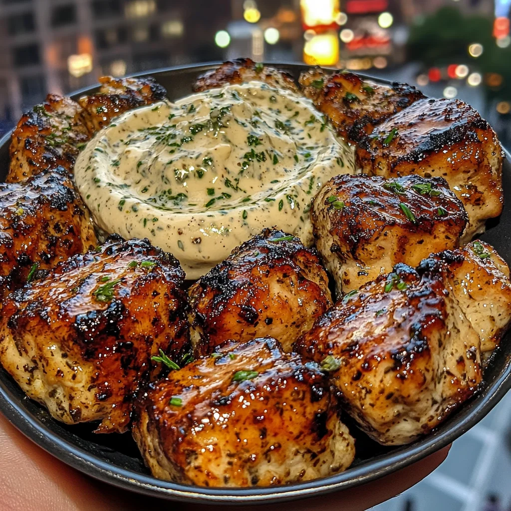 Garlic Butter Chicken Bites with Creamy Herb Dip