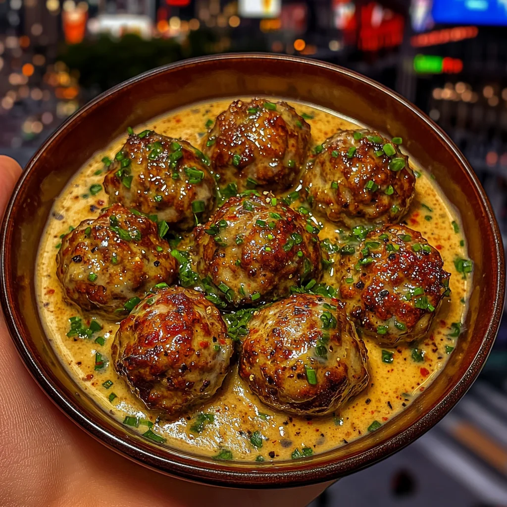 Garlic Butter Meatballs with Creamy Pepper Sauce