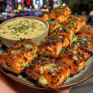 Garlic Butter Salmon Bites with Lemon Herb Dip