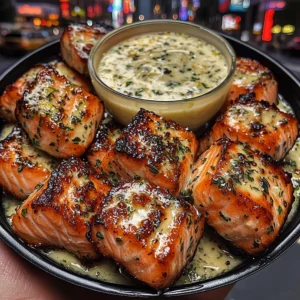 Garlic Butter Salmon Bites with Lemon Herb Dip