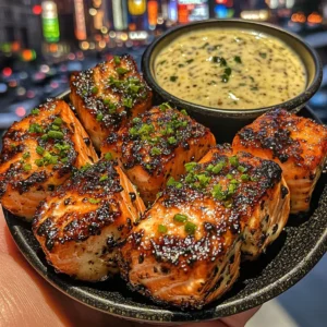 Garlic Butter Salmon Bites with Zesty Lemon Dip