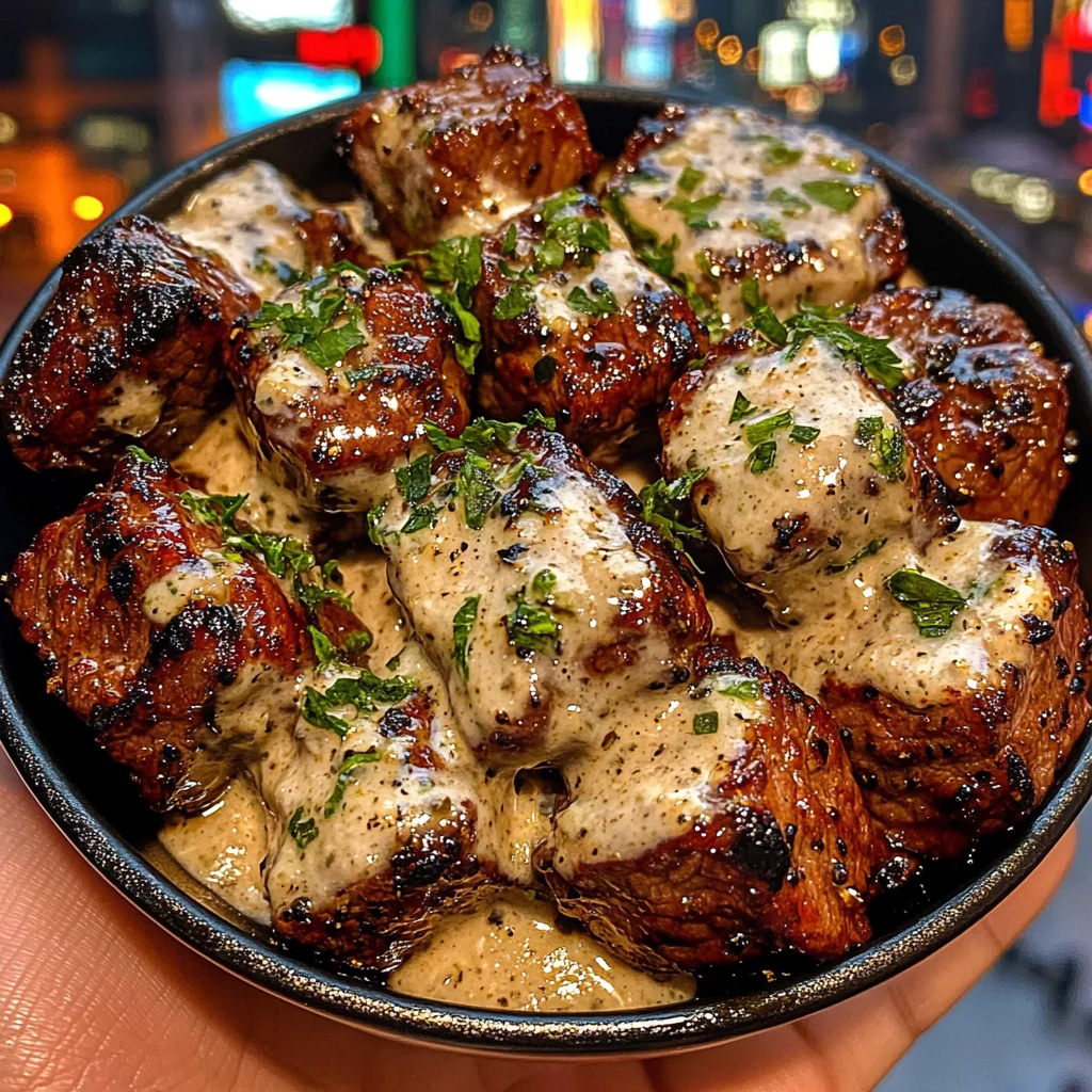 Garlic Herb Beef Cubes with Tartar Ranch