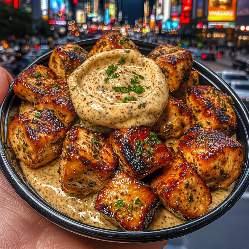 Garlic Herb Chicken Cubes with Creamy Pepper Dip