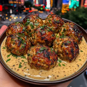 Garlic Herb Chicken Meatballs with Creamy Sauce