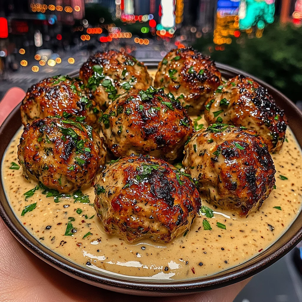 Garlic Herb Chicken Meatballs with Creamy Sauce
