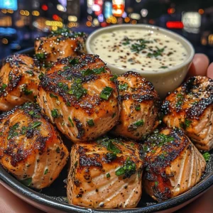 Garlic Herb Salmon Bites with Creamy Yogurt Dip