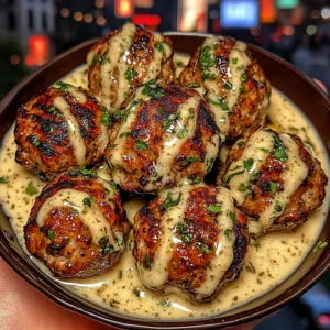 Garlic Herb Turkey Meatballs with Creamy Lemon Sauce