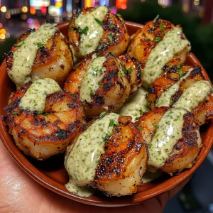 Garlic Lime Shrimp Bites with Creamy Cilantro Sauce