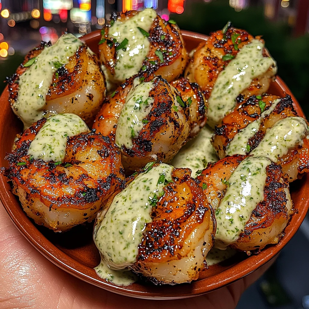 Garlic Lime Shrimp Bites with Creamy Cilantro Sauce