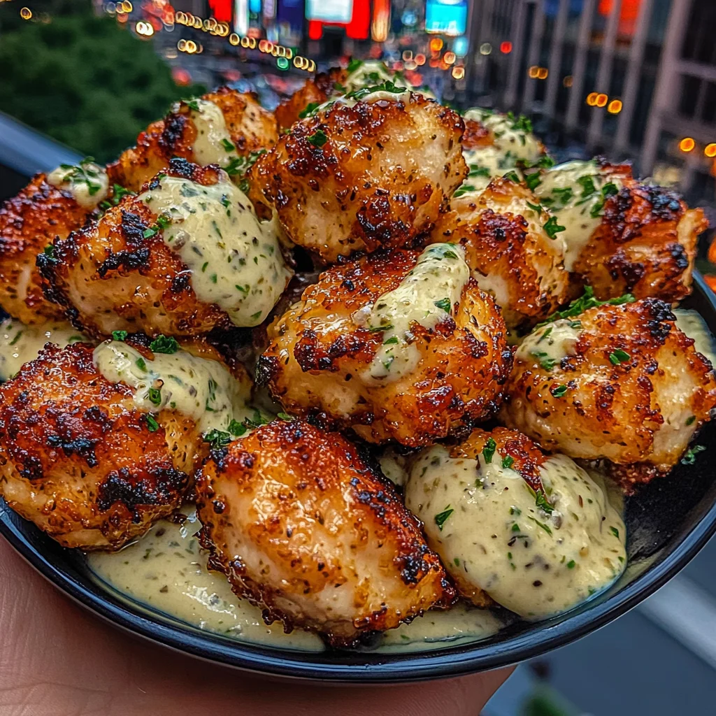 Garlic Parmesan Chicken Bites with Herb Mayo