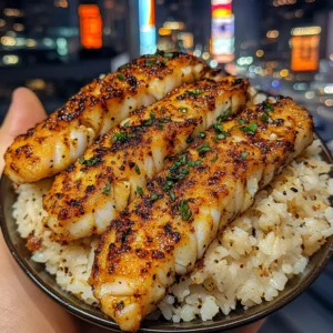 Garlic Parmesan Cod Strips with Butter Rice