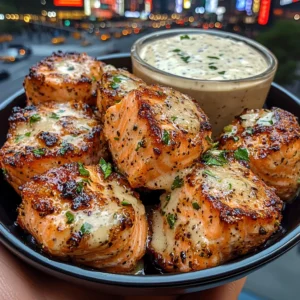 Garlic Parmesan Salmon Bites with Ranch Dip