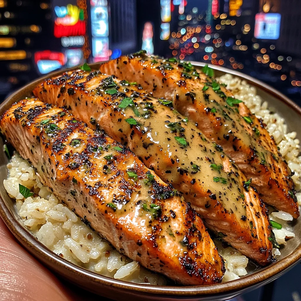 Herb Butter Salmon Strips with Rice Pilaf