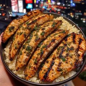 Herb Grilled Salmon Strips with Rice Bowl