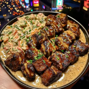 Honey BBQ Beef Cubes with Creamy Coleslaw Sauce