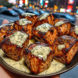Honey Dijon Salmon Bites with Yogurt Dill Sauce