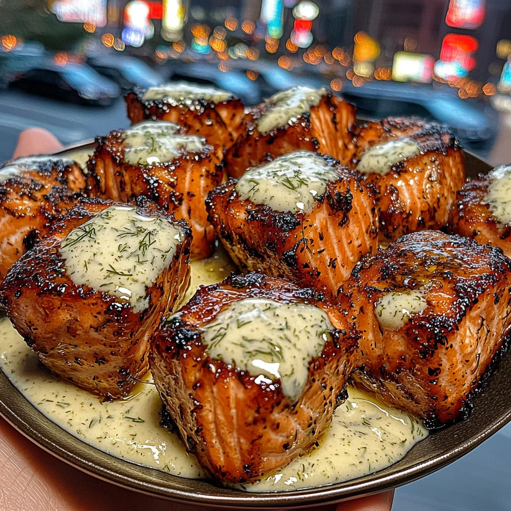 Honey Dijon Salmon Bites with Yogurt Dill Sauce