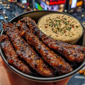 Honey Garlic Beef Strips with Pepper Dip