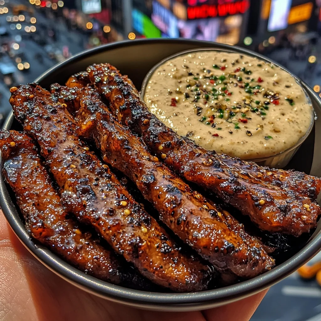 Honey Garlic Beef Strips with Pepper Dip