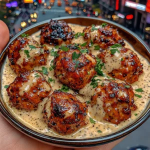 Honey Garlic Meatballs with Creamy Peppercorn