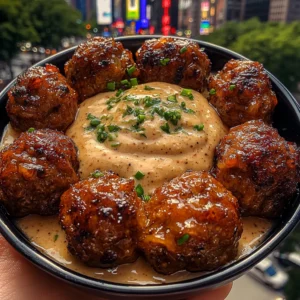 Honey Garlic Meatballs with Zesty Pepper Dip