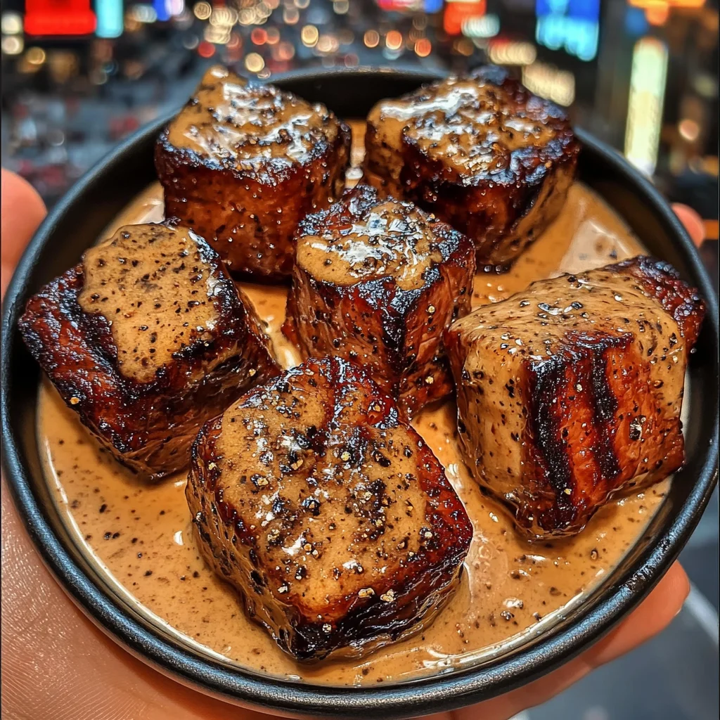 Honey Garlic Steak Cubes with Creamy Peppercorn Sauce