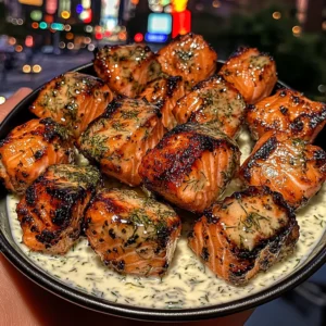 Honey Lemon Salmon Bites with Dill Yogurt Dip