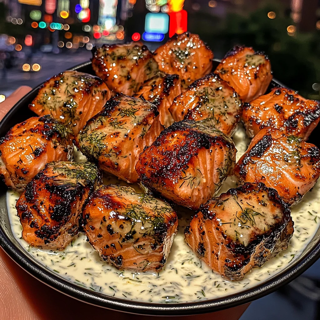 Honey Lemon Salmon Bites with Dill Yogurt Dip