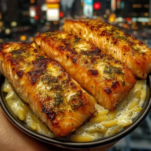 Honey Lemon Salmon Strips and Orzo with Dill Yogurt Dip