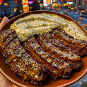 Honey Mustard Beef Strips with Dill Cream