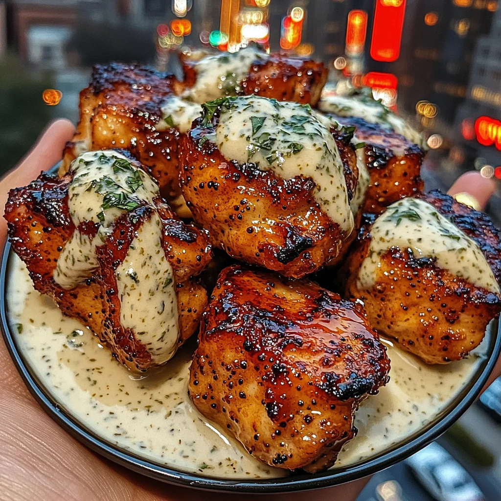 Honey Mustard Chicken Bites with Herb Cream
