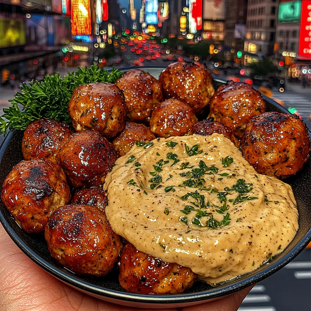 Honey Mustard Chicken Meatballs with Herb Dip