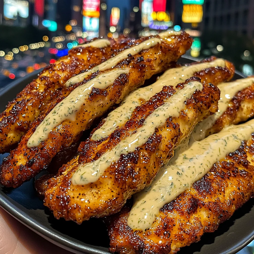 Honey Mustard Chicken Strips with Dill Cream