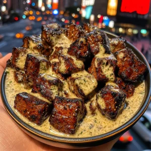 Honey Pepper Beef Cubes with Creamy Herb Sauce
