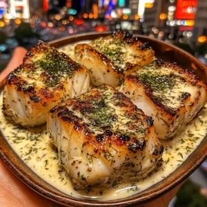 Lemon Butter Cod Cubes with Dill Cream Sauce