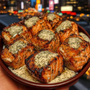 Lemon Butter Salmon Bites with Dill Yogurt