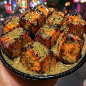 Lemon Butter Salmon Cubes with Dill Sauce