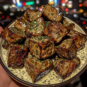 Lemon Butter Steak Cubes with Herb Yogurt Sauce