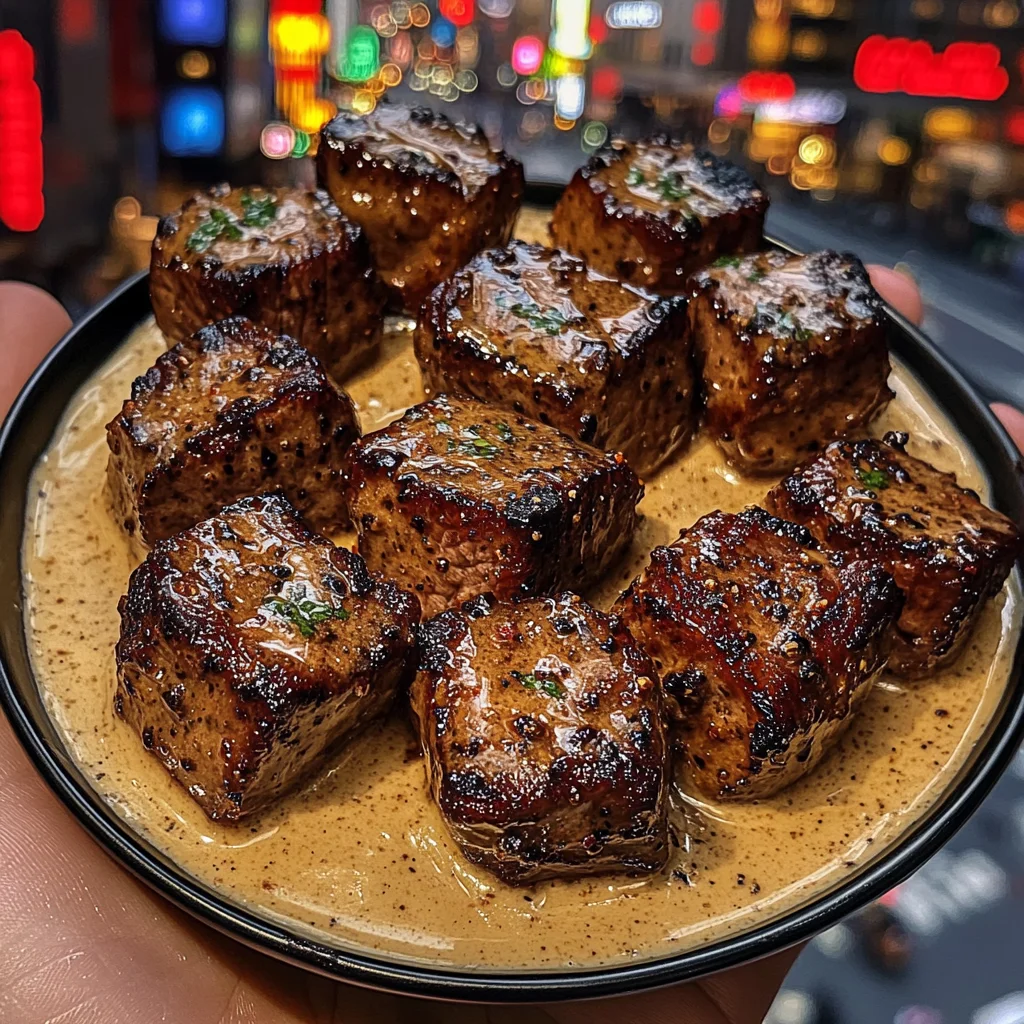 Lemon Butter Steak Cubes with Peppercorn Cream