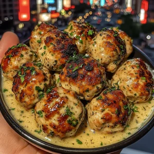 Lemon Garlic Chicken Meatballs with Herb Sauce