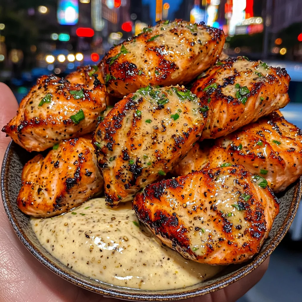 Lemon Garlic Salmon Bites with Creamy Pepper Ranch