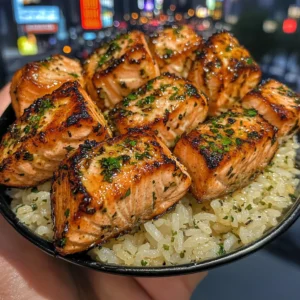 Lemon Garlic Salmon Bites with Herb Rice