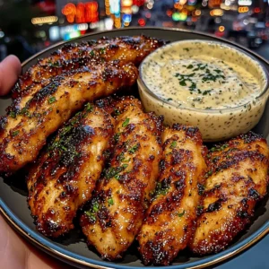 Lemon Herb Chicken Strips with Creamy Tartar Dip