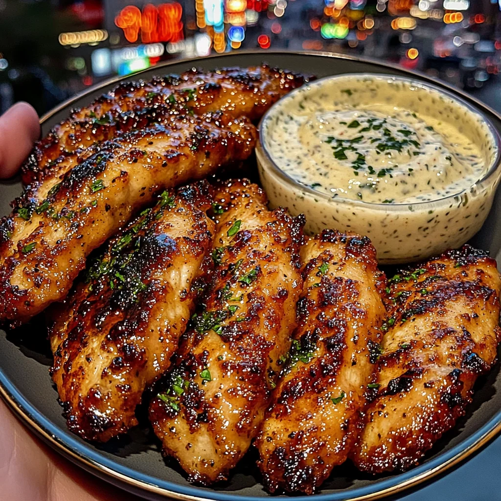 Lemon Herb Chicken Strips with Creamy Tartar Dip