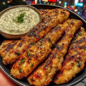 Lemon Herb Chicken Strips with Yogurt Dill Dip