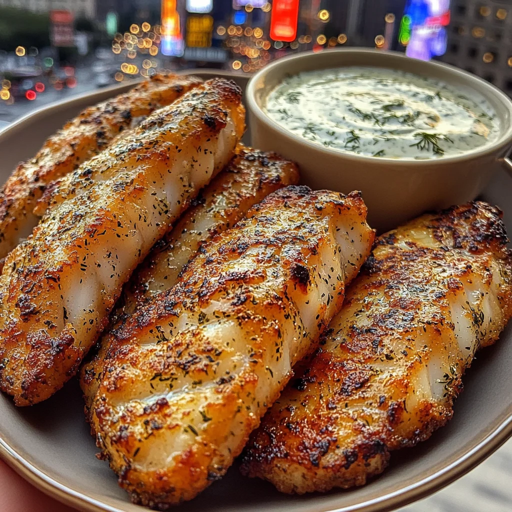 Lemon Herb Fish Strips with Creamy Dill Dip